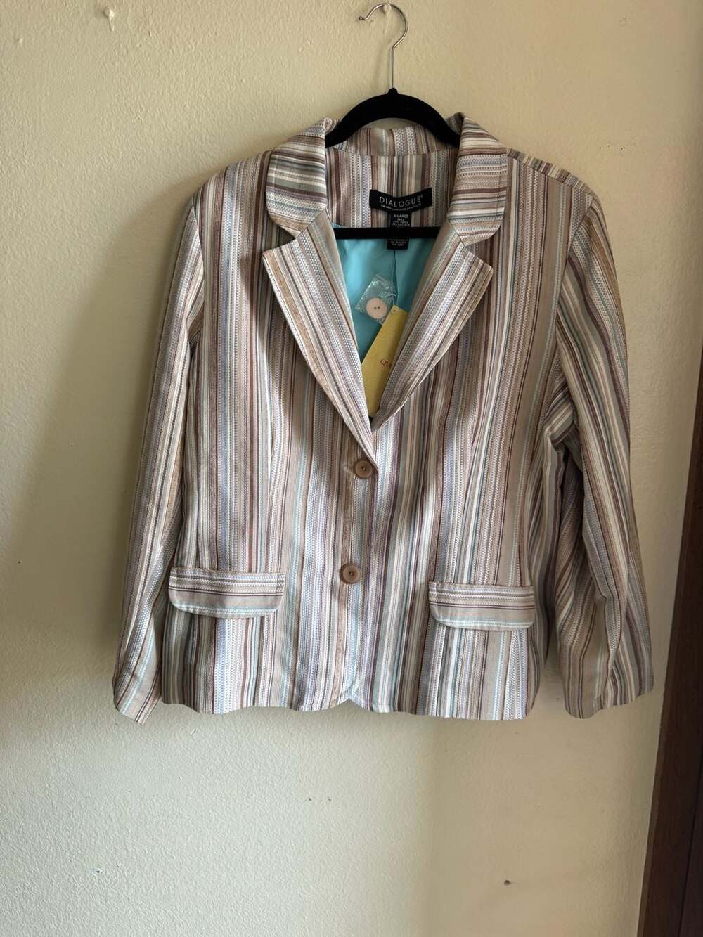 NWT QVC Dialogue Striped Blazer Jacket, X-Large Blue, Tan, Brown W177